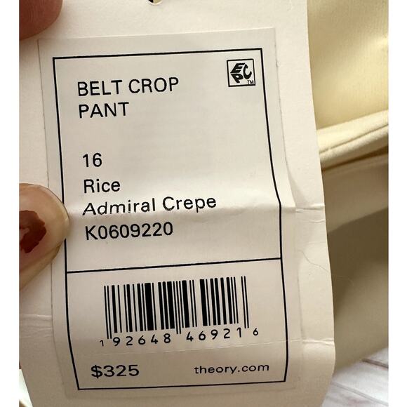 NWT Theory Belt Crop Pant Cream White Admiral Crepe Wide Leg Dress Pants Size 16 - Picture 11 of 12